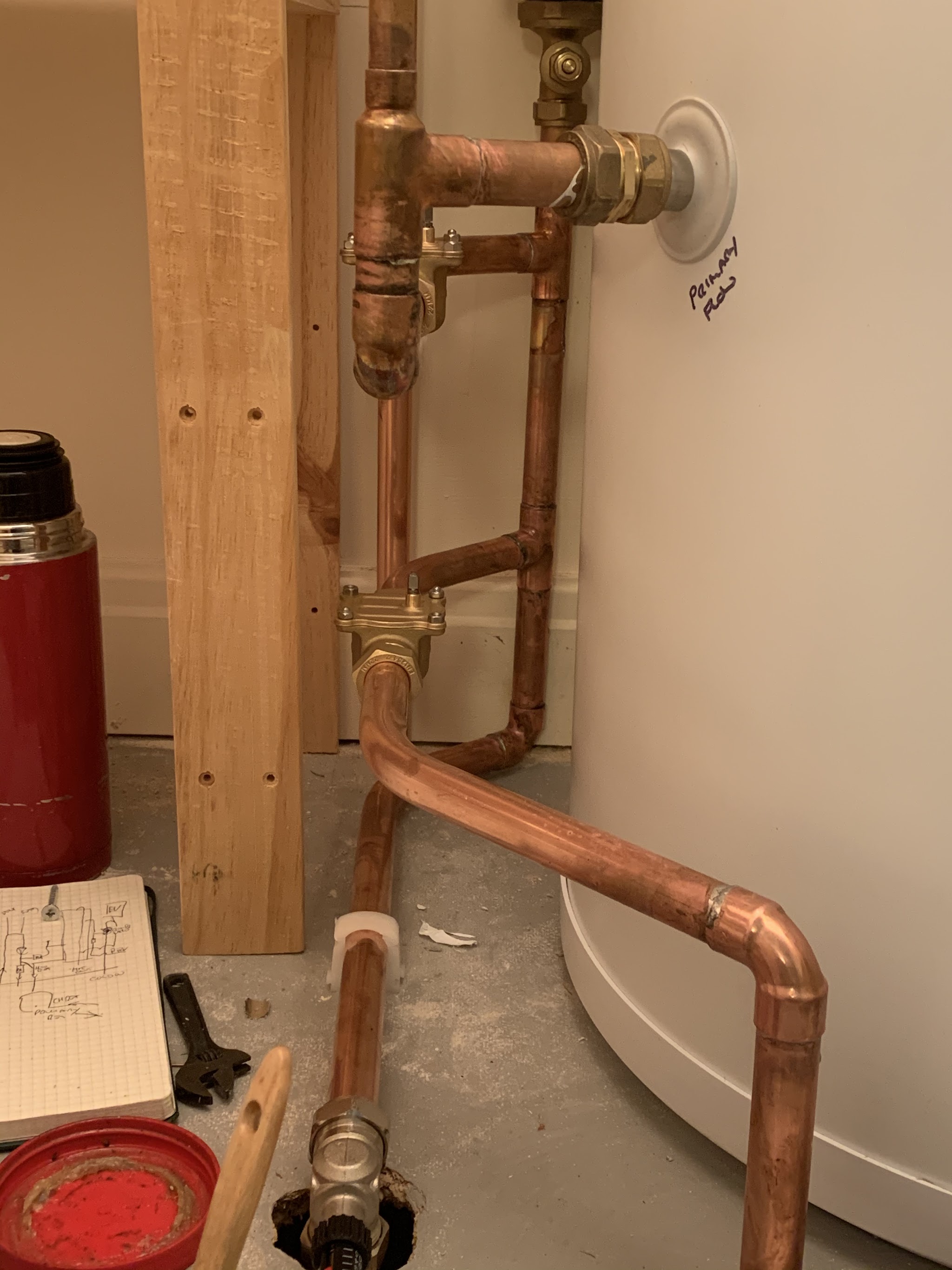 Copper pipework connected to an unvented hot water cylinder